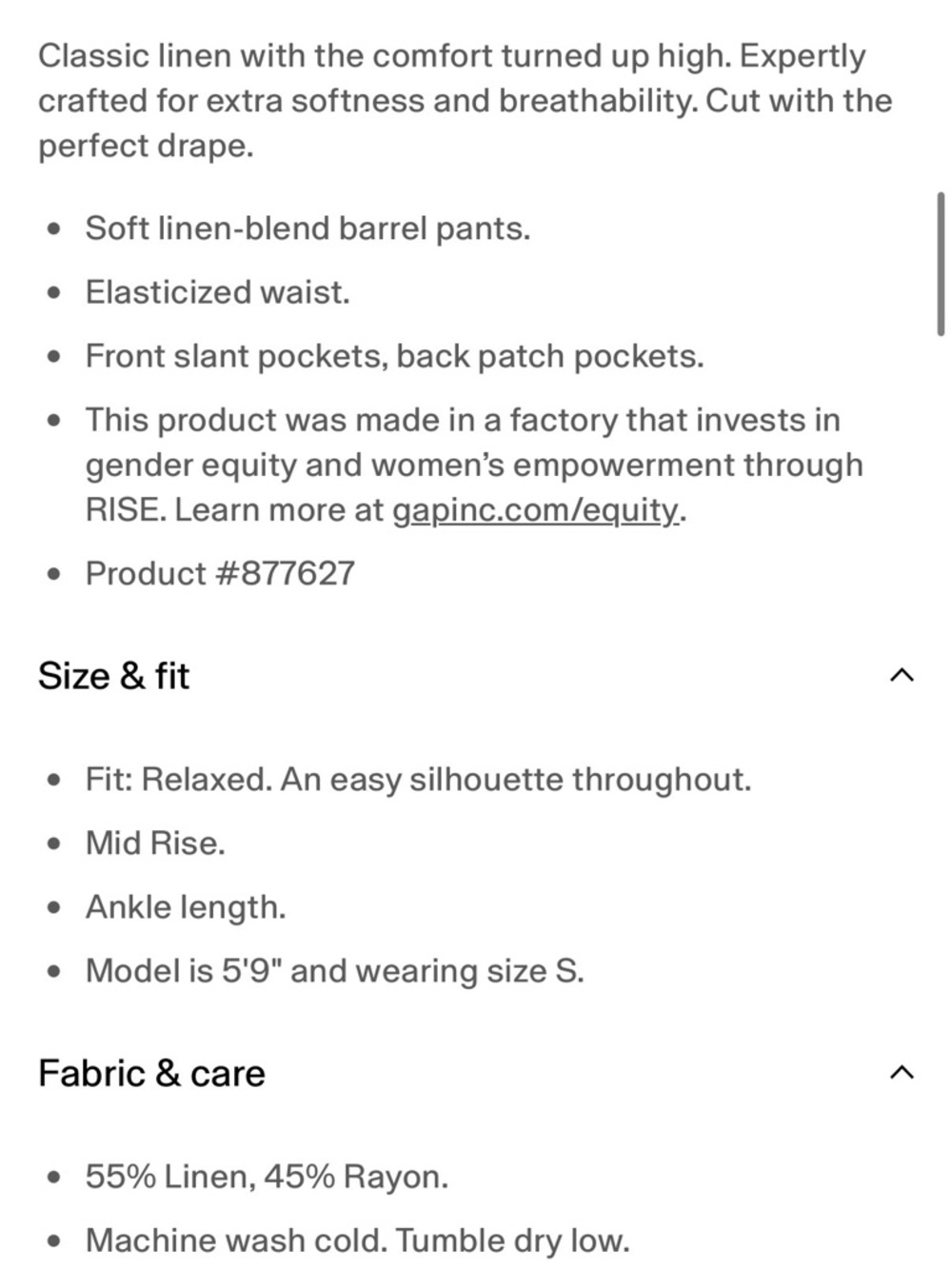 NWT GAP Black Linen-Blend Easy Barrel Pants - Medium - Picture 5 of 6